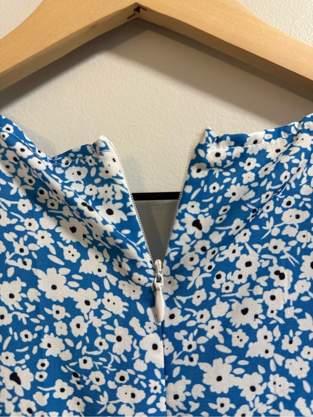 Hao Meili Blue Floral Ruffle Mini Swing Skater Dresses - Picture 6 of 9